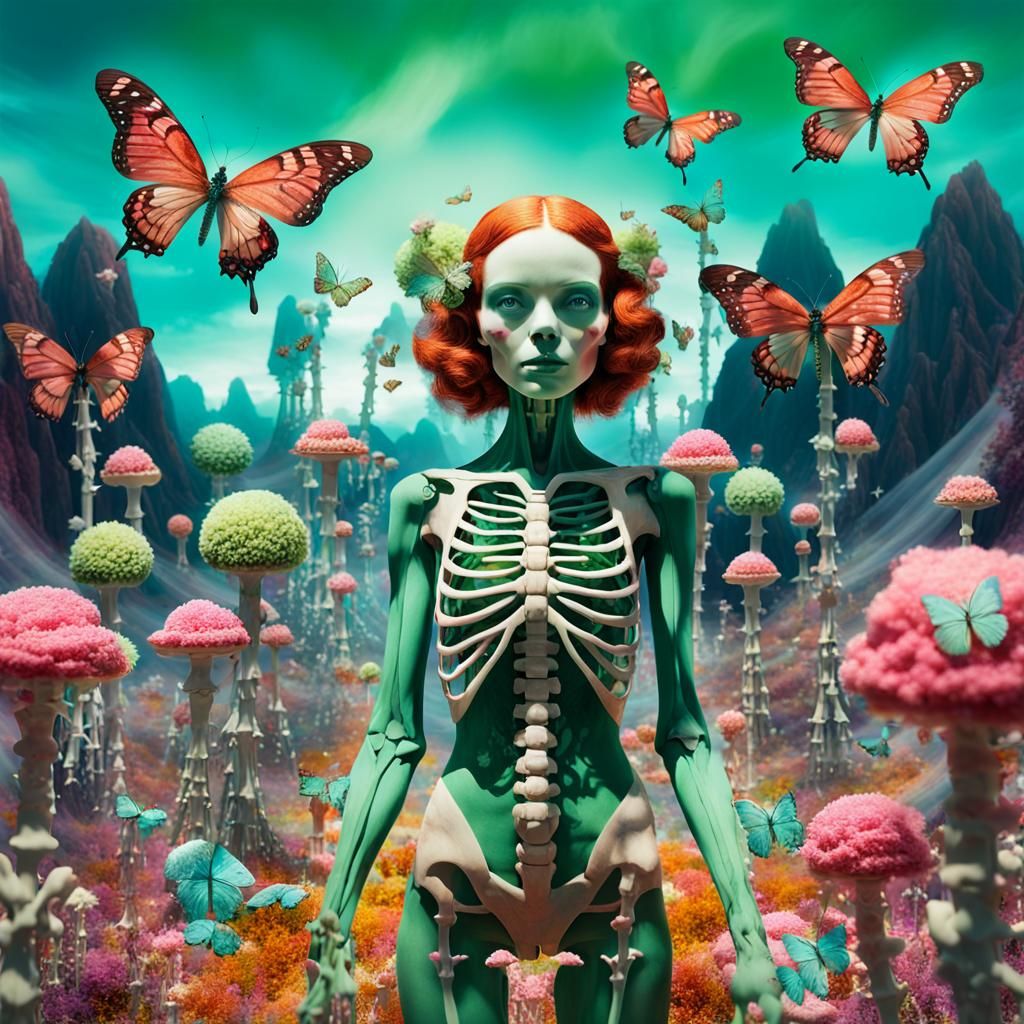 Surreal Flower Fairy in Dream Landscape, Mixed Media