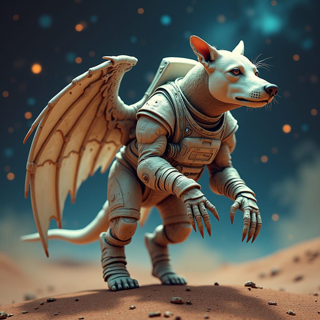 Winged Dog Astronaut in Space