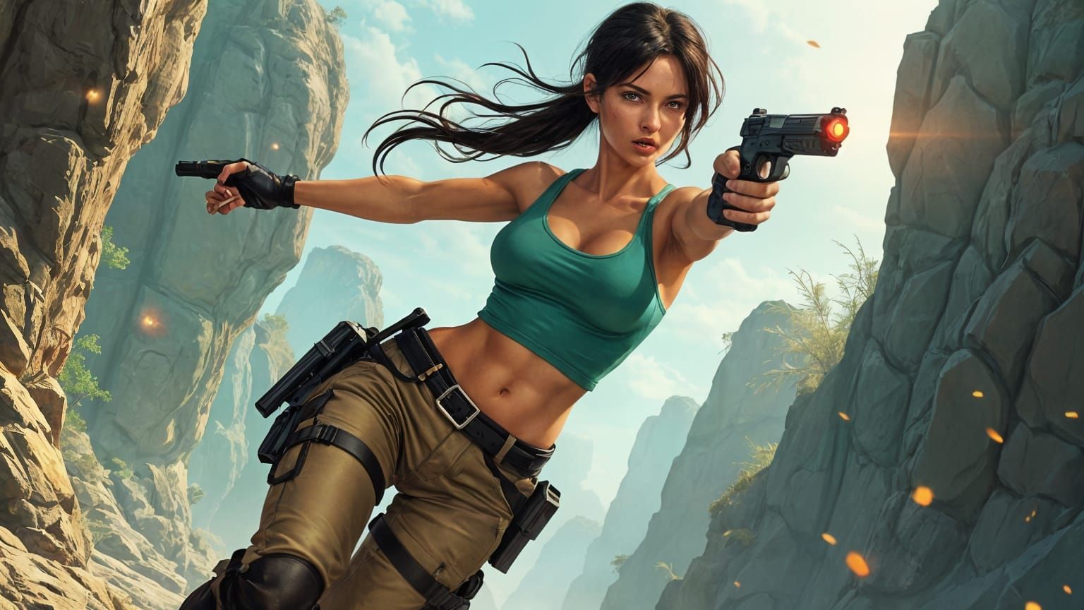 Lara Croft in Cyberpunk Action Style