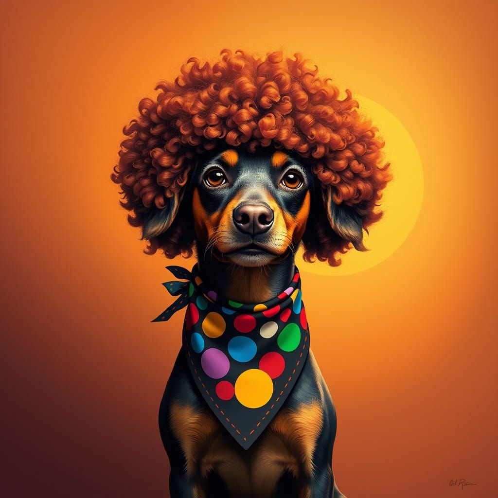 Dog with Afro Hairstyle in Vibrant, Whimsical Style