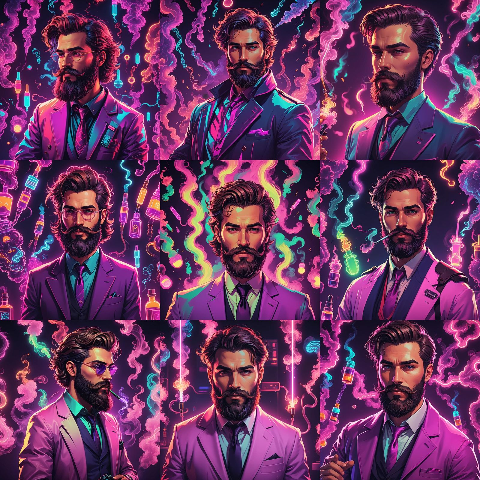 Vaporwave Gentleman with Beard in Neon Style