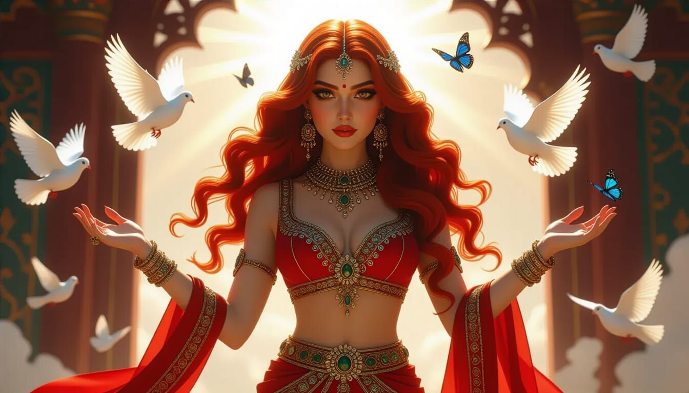 Punjabi Goddess at Heaven's Gates in Art Nouveau Style