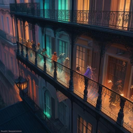 New Orleans Musicians in Ornate Balconies, Splash Art