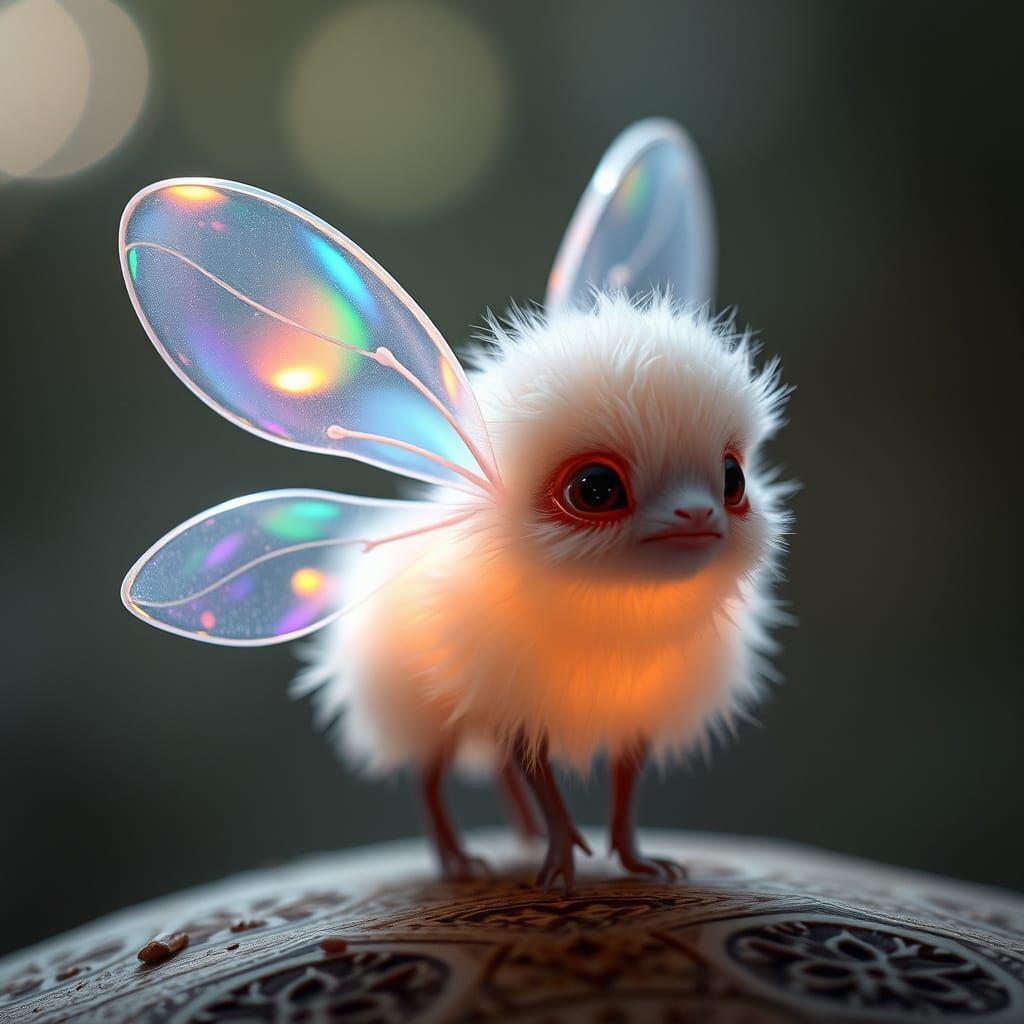 Iridescent Winged Creature in Futuristic Style