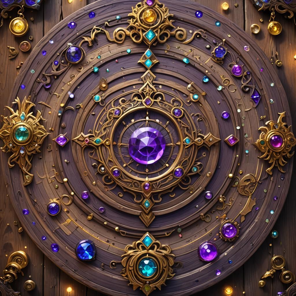 Magic Amulet on Cedar Table: Dark Fantasy Art