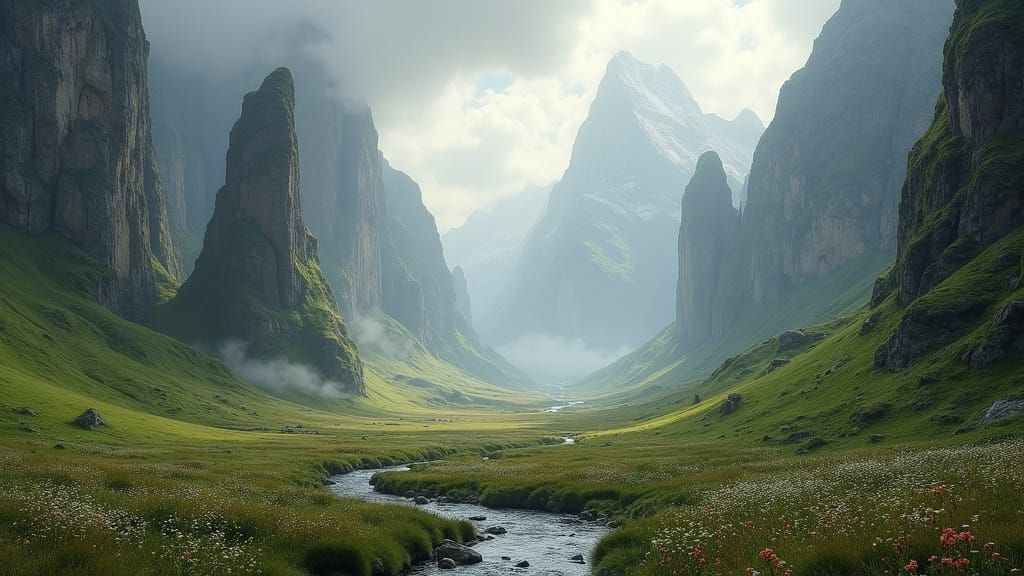 Sublime Nature Scene in the Style of 19th Century Landscape ...