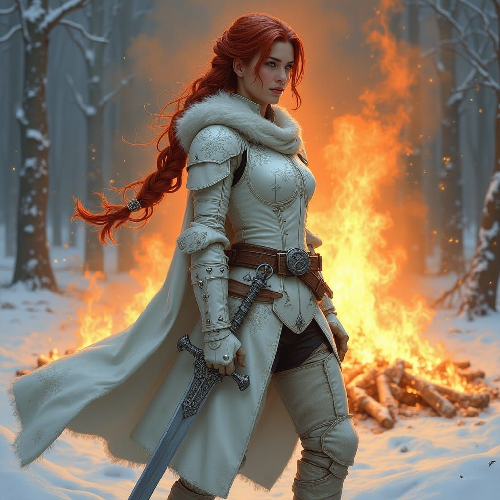 Freyda Embermark: White Warrior in Winter Armor