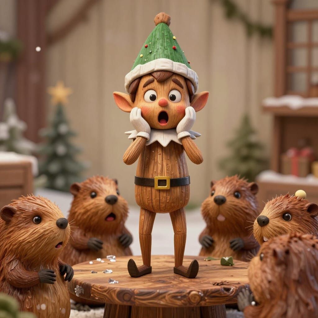 Scared Wooden Elf Faces Hungry Beaver Horde