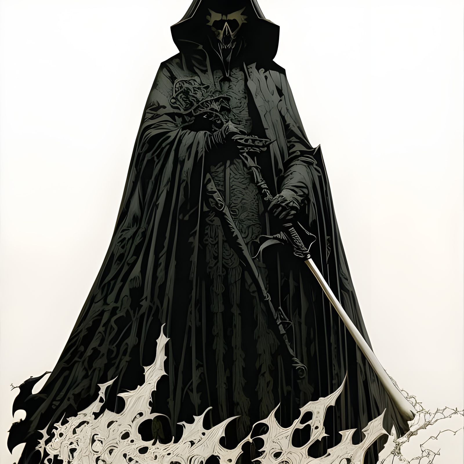 Grim Reaper Portrait in Ink Flow Style