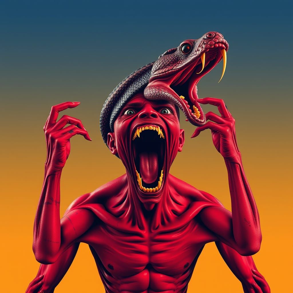 Serpentine Man Screaming in Pop Art Style
