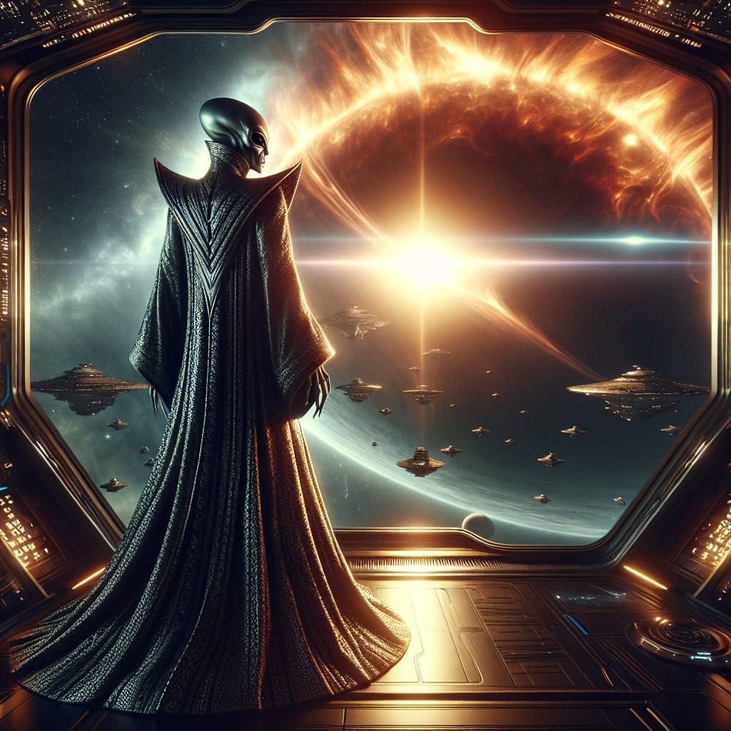 Alien Gazes at Solar Storm in Sci-Fi Splendor