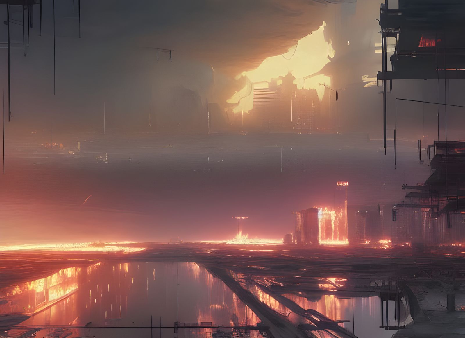 Burning City: Hyperrealistic Apocalyptic Landscape Art