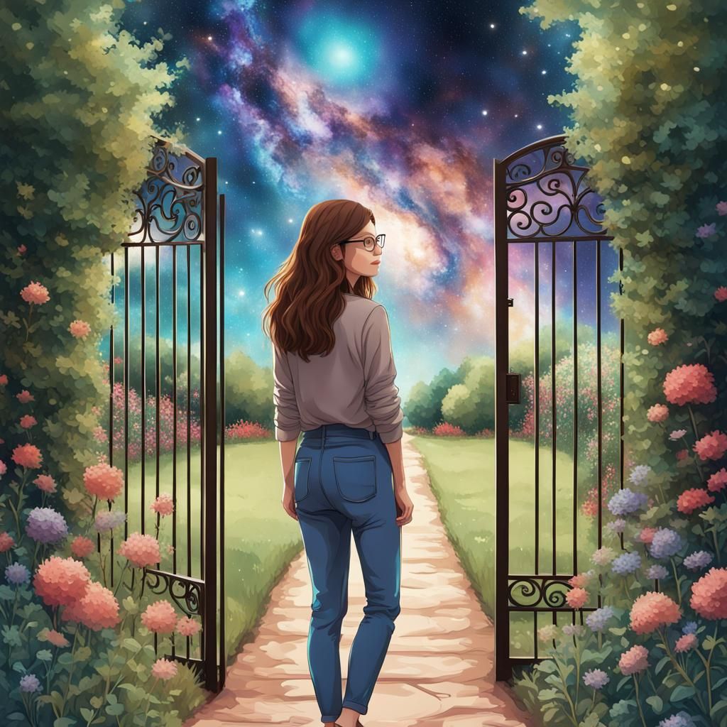Girl Gazing at Cosmic Galaxy Poster Art