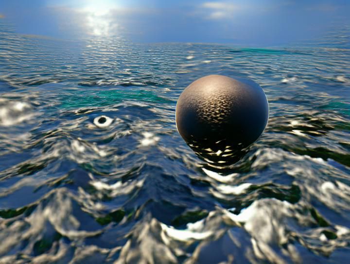 Eye Sphere Over Calm Sea in Unreal Engine