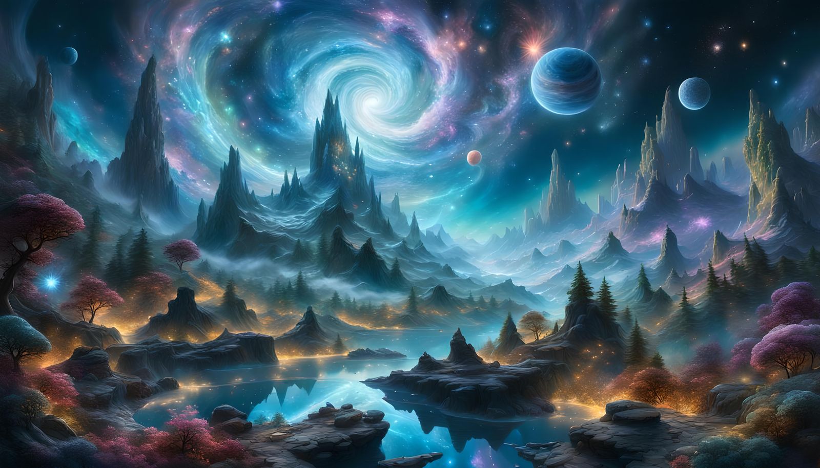 Fractal Galaxies Collision: Hyperdetailed Ethereal Fantasy A...
