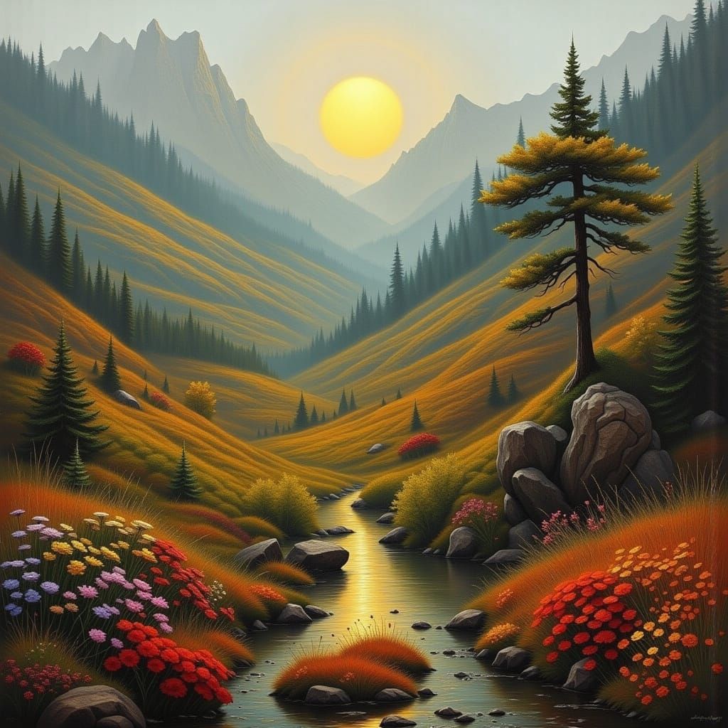 Majestic Mountain Landscape with Waterfalls