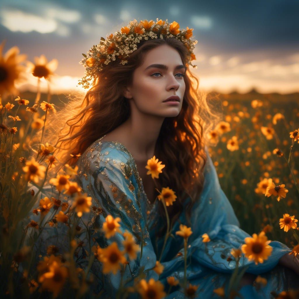 Fashion Model in Dusk Gown, Hyperdetailed Art