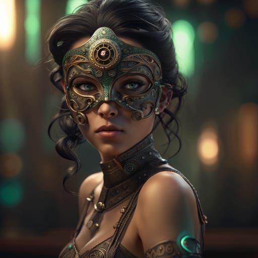 Steampunk Ballerina with Tribal Mask in Vivid Colors