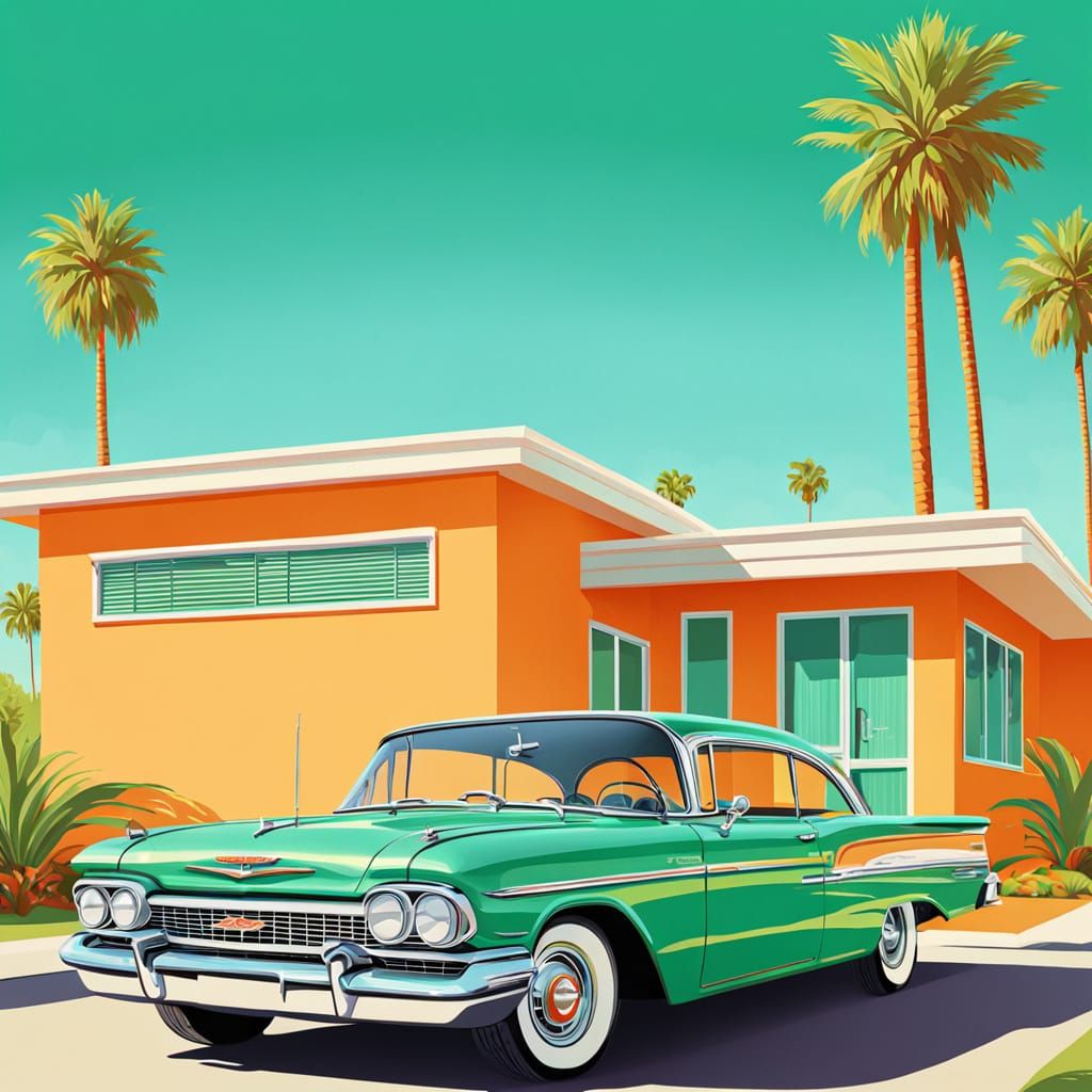 Retro 1960 Chevrolet Ad: Green Car by Palm Springs House