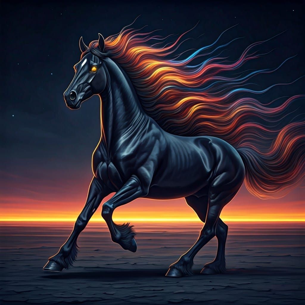 Surrealist Midnight Stallion Unleashes Cosmic Fury