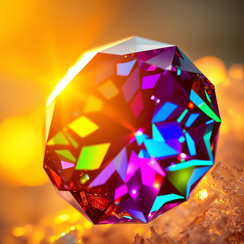 Kaleidoscopic Crystal Refraction in Hyperrealistic Style