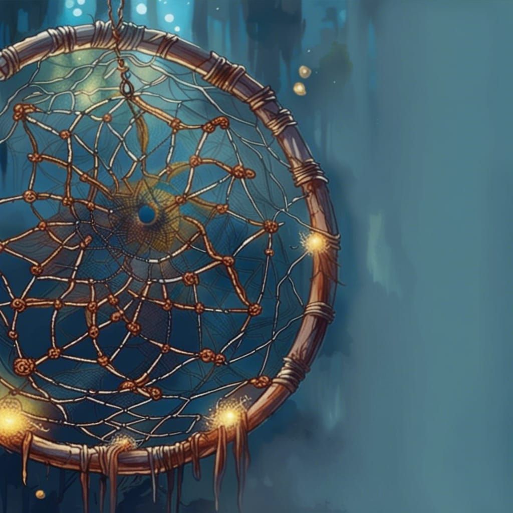 Glowing Magical Dreamcatcher Gouache and Watercolor Painting