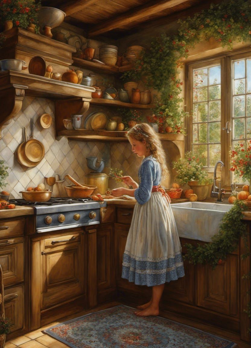 In the cottage kitchen