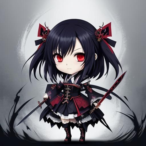 Chibi Gothic Girl with Swords: Anime Style