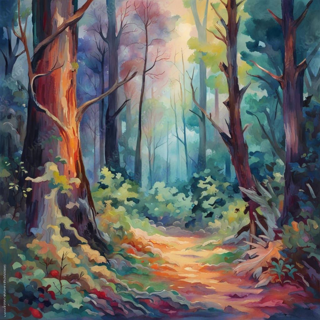 Gouache Forest: Impressionist Masterpiece in Watercolor