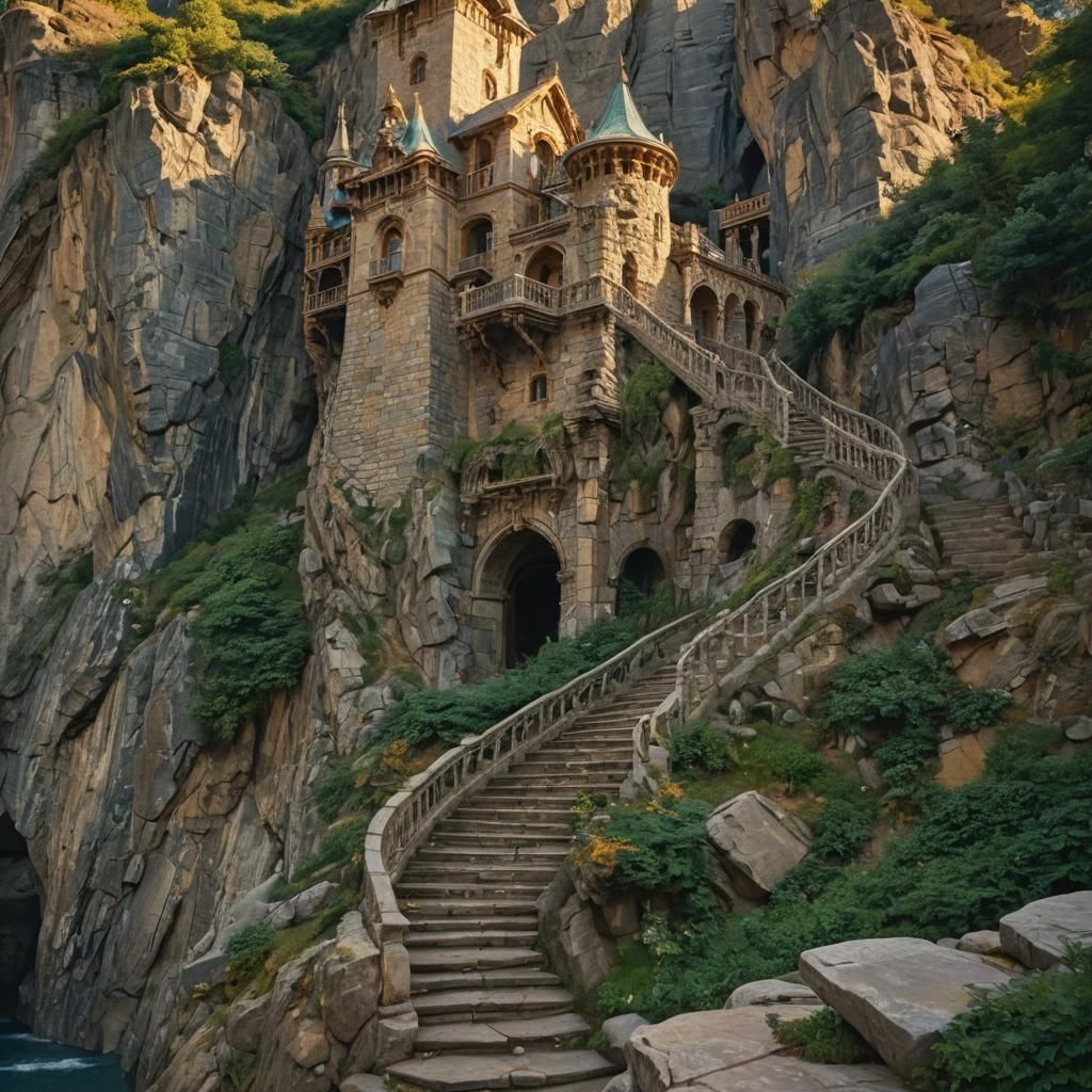 Baroque Gothic Castle on Rocky Mountain in Fantasy Art