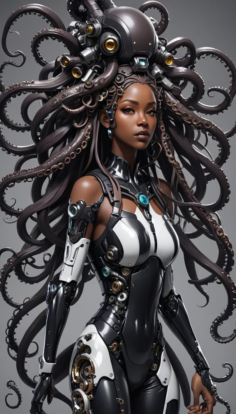 Cyberpunk Woman with Robotic Tentacle Hair