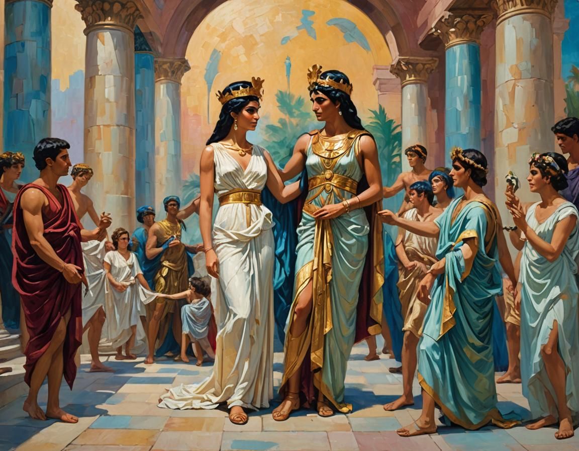 Cleopatra as Aphrodite Meets Mark Antony: Expressionist Oil ...