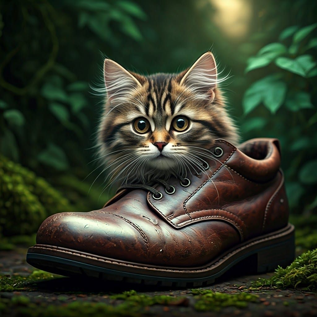 Adorable Cat in Shoe: Dreamy Matte Painting