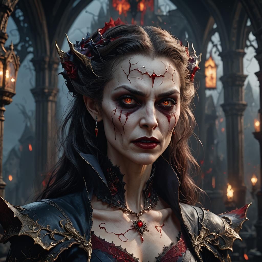 Hyperrealistic Vampire Woman in Detailed Matte Painting