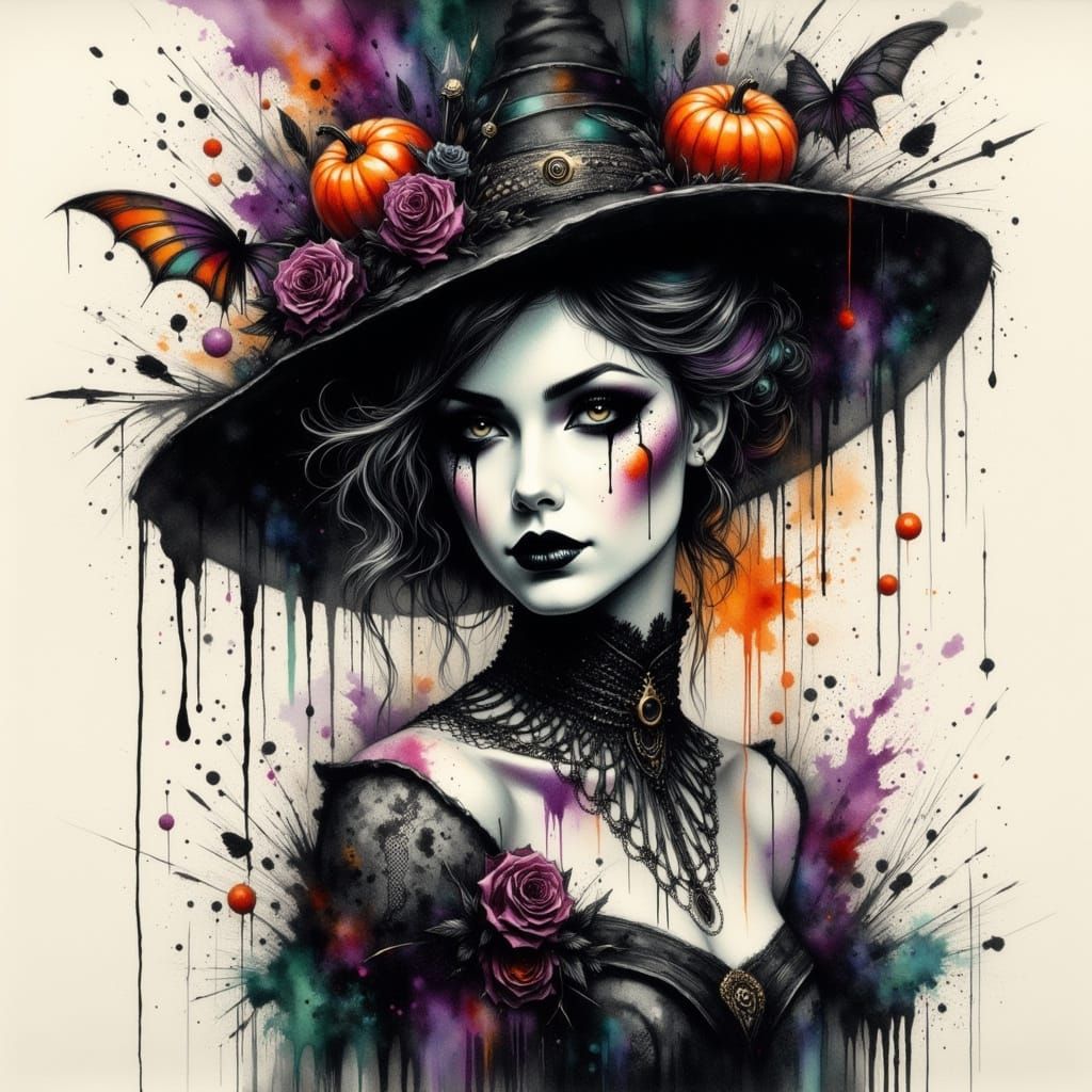 Monochrome Goth Punk Woman in Moody Halloween Party Scene