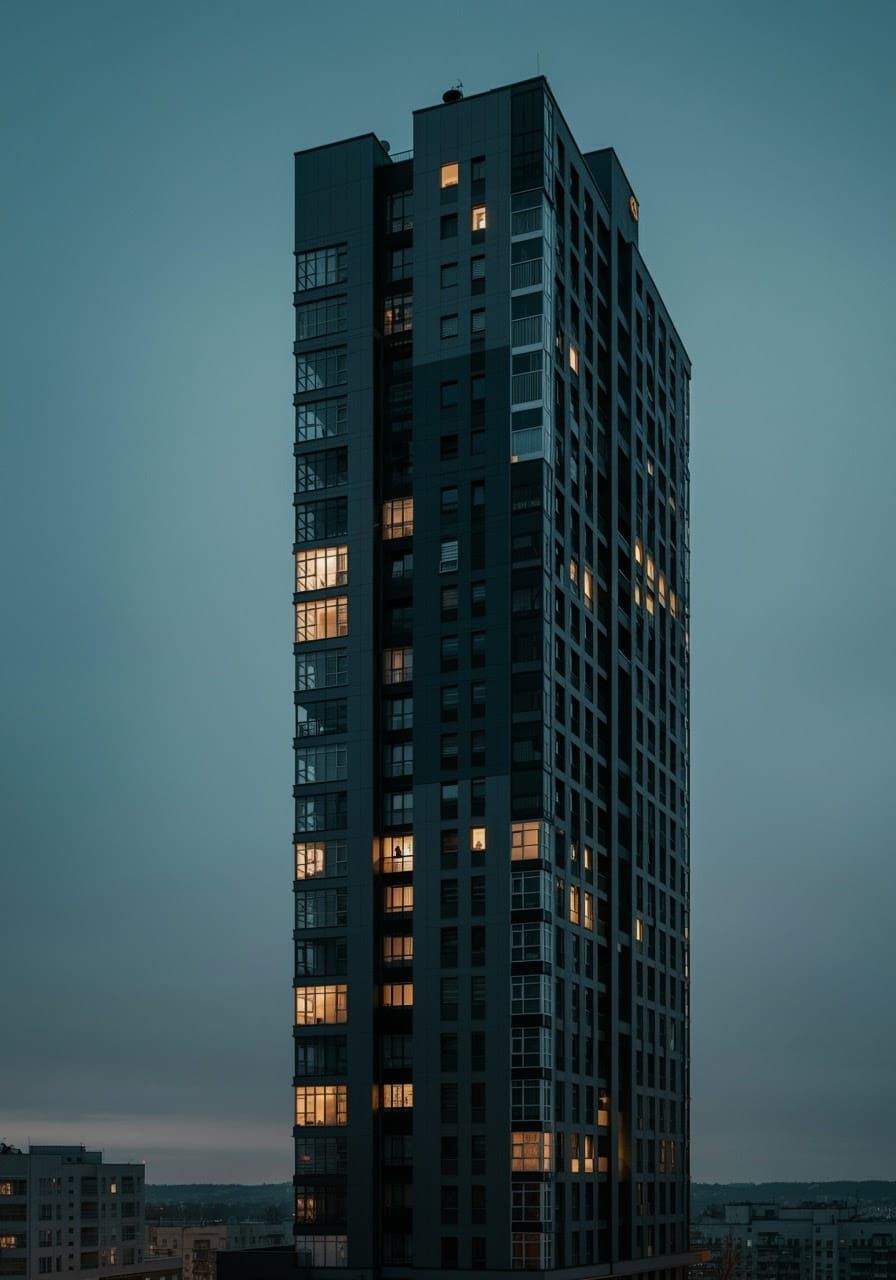 Modern Residential Skyscraper Under Muted Evening Sky