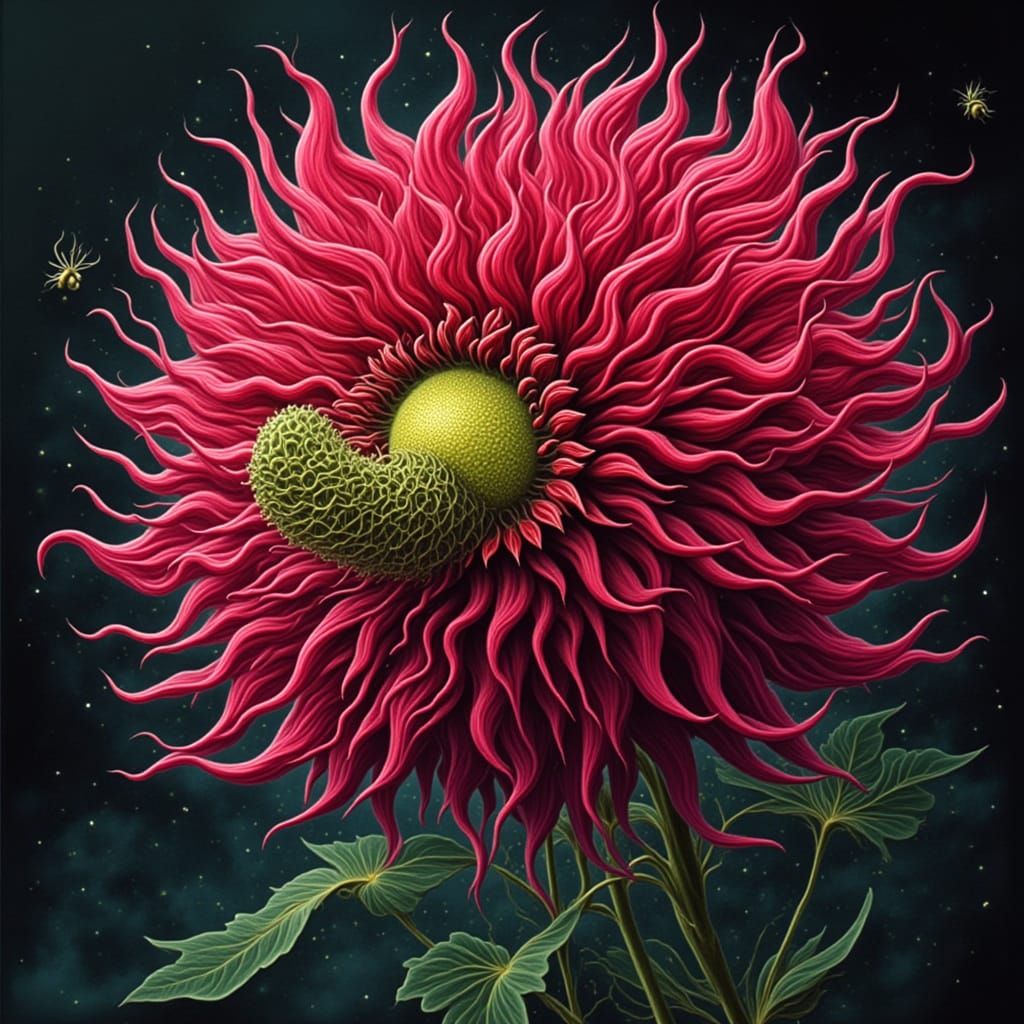 Surreal Dahlia with Sharp Teeth in Dark Style