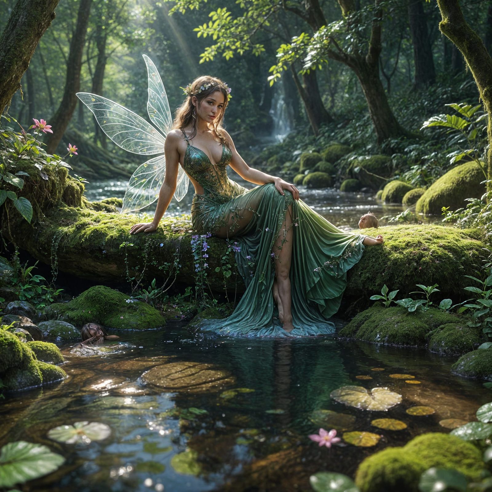 Voluptuous Fairy Nymph by Forest Stream