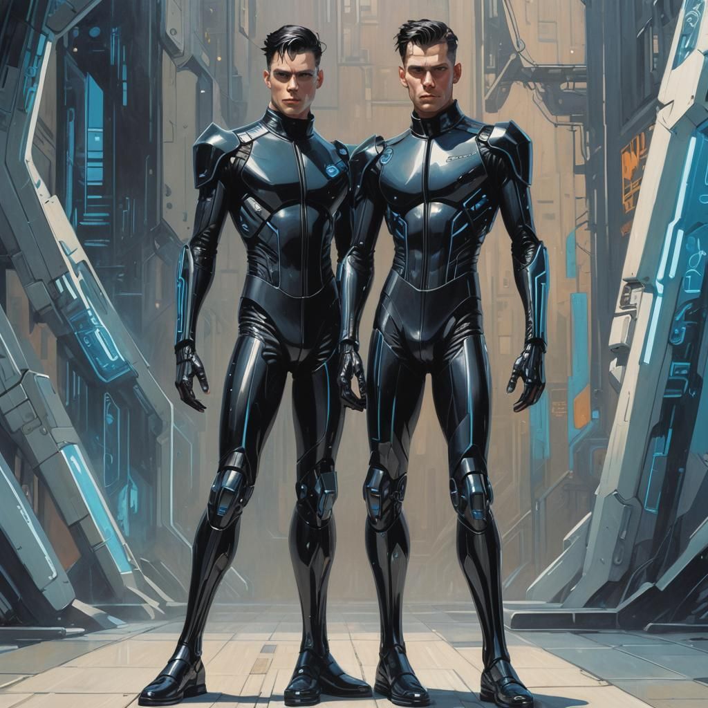 Cyberpunk Art Deco Technician with Cybernetic Legs