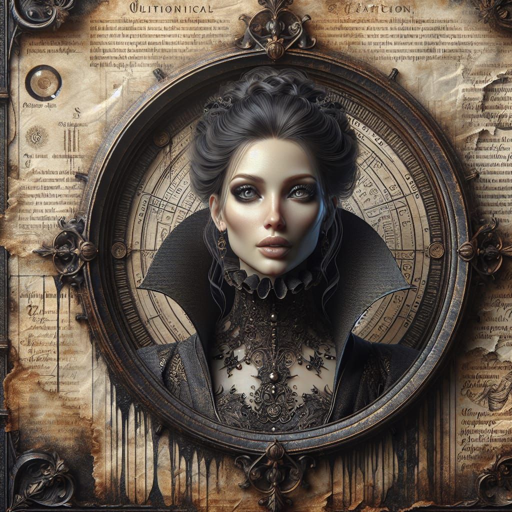 Gothic Woman with Ornate Scroll in Digital Painting