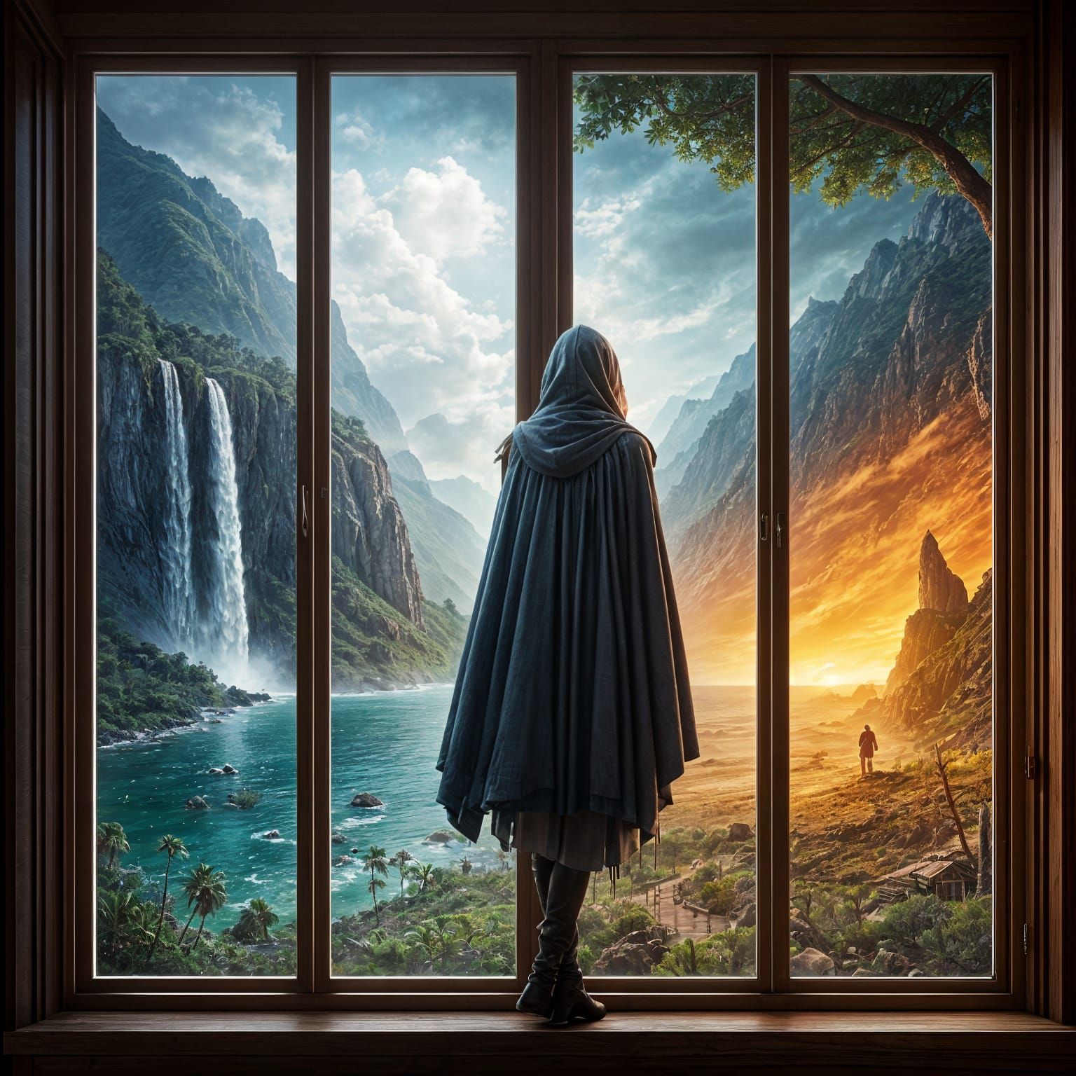 Four Panoramic Landscapes in a Window Frame