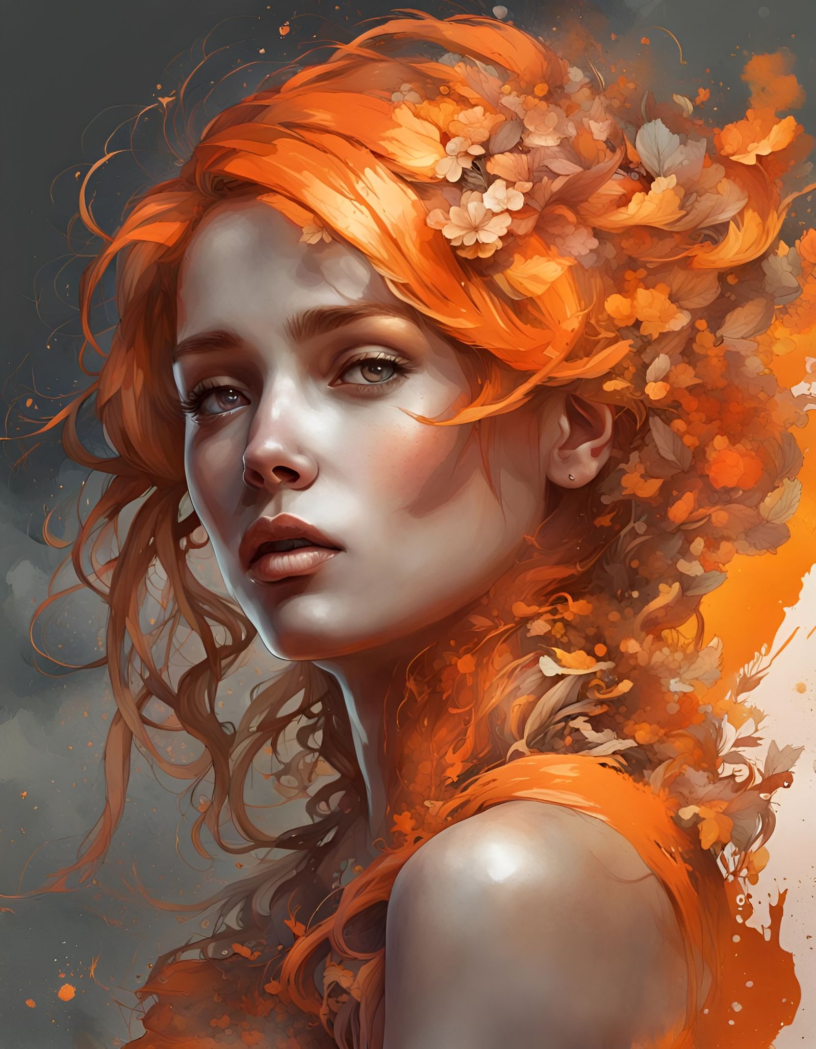 Intricate Redhead Portrait in Mixed Media