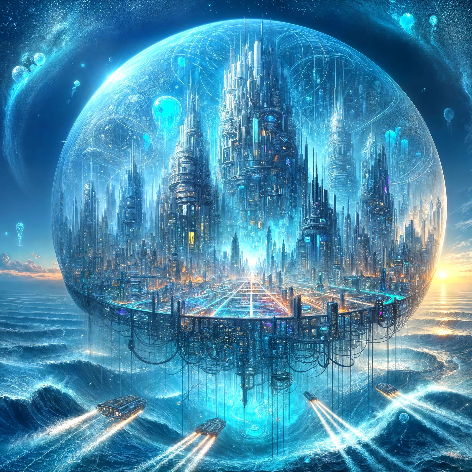 Spectacular Underwater City in Expressionist Style