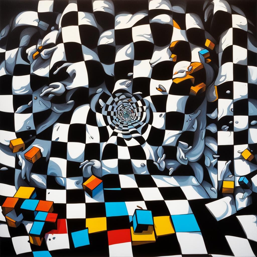 Checkerboard Escher Graffiti Art Splash