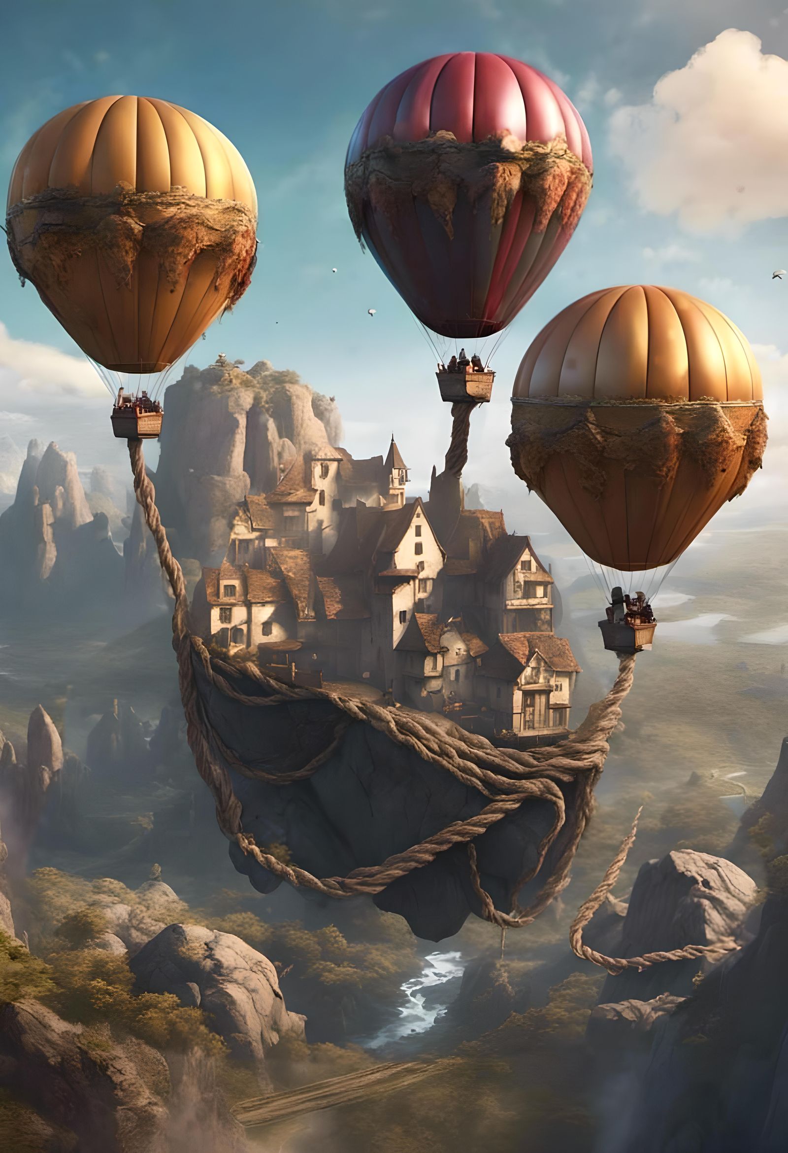 Fantastical Medieval Town Square in Clockpunk Style