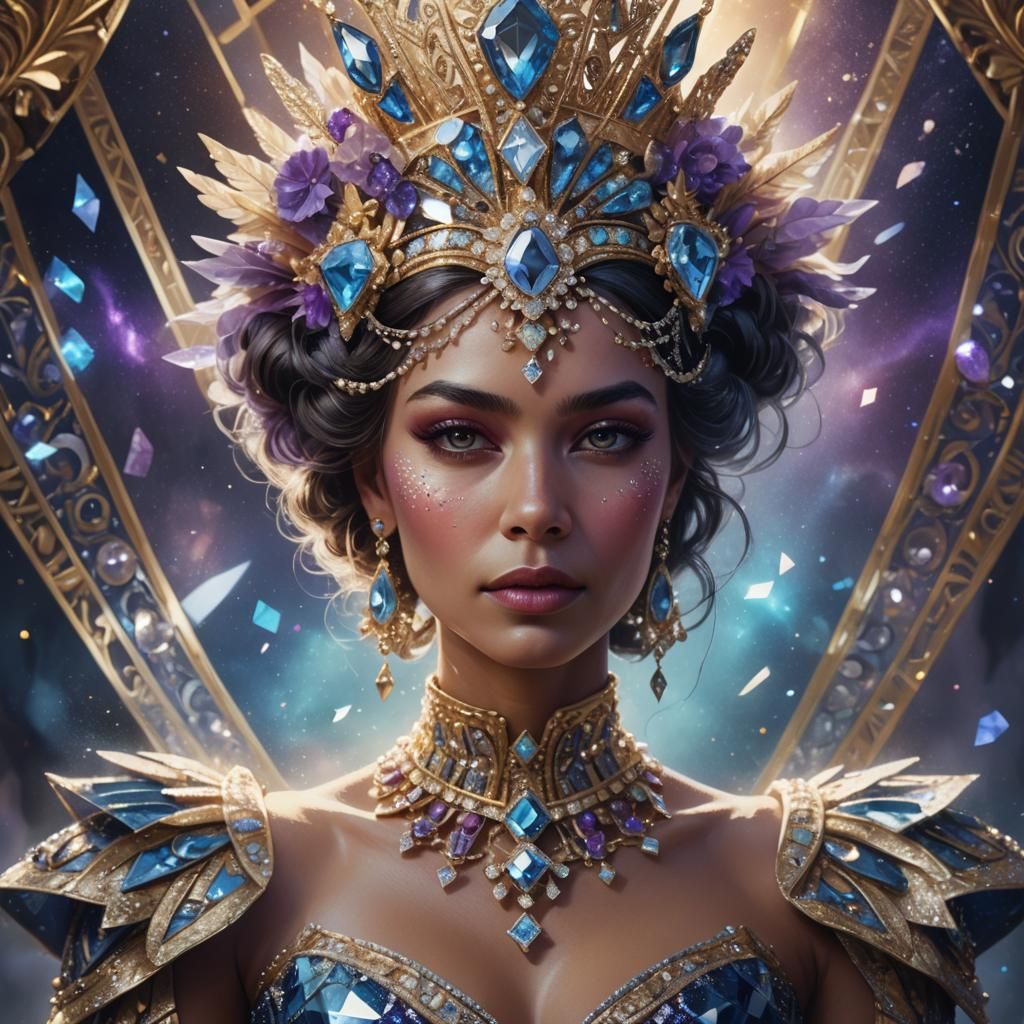 Diamond Queen Portrait in Art Nouveau Style