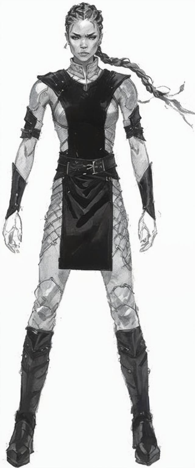 Female Warrior on Cliff in Ink Wash Style