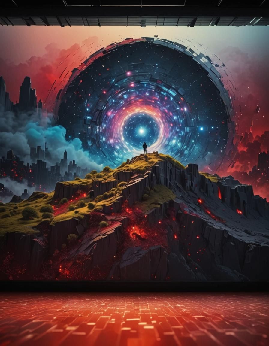 Surreal Neofuturistic Landscape in Red and Gray