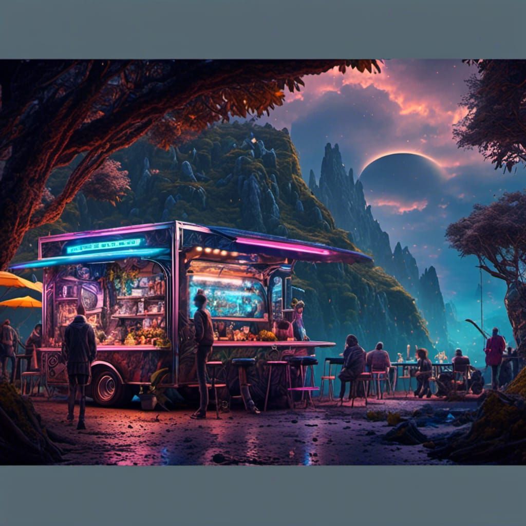 Futuristic Food Trucks with Punk Robot