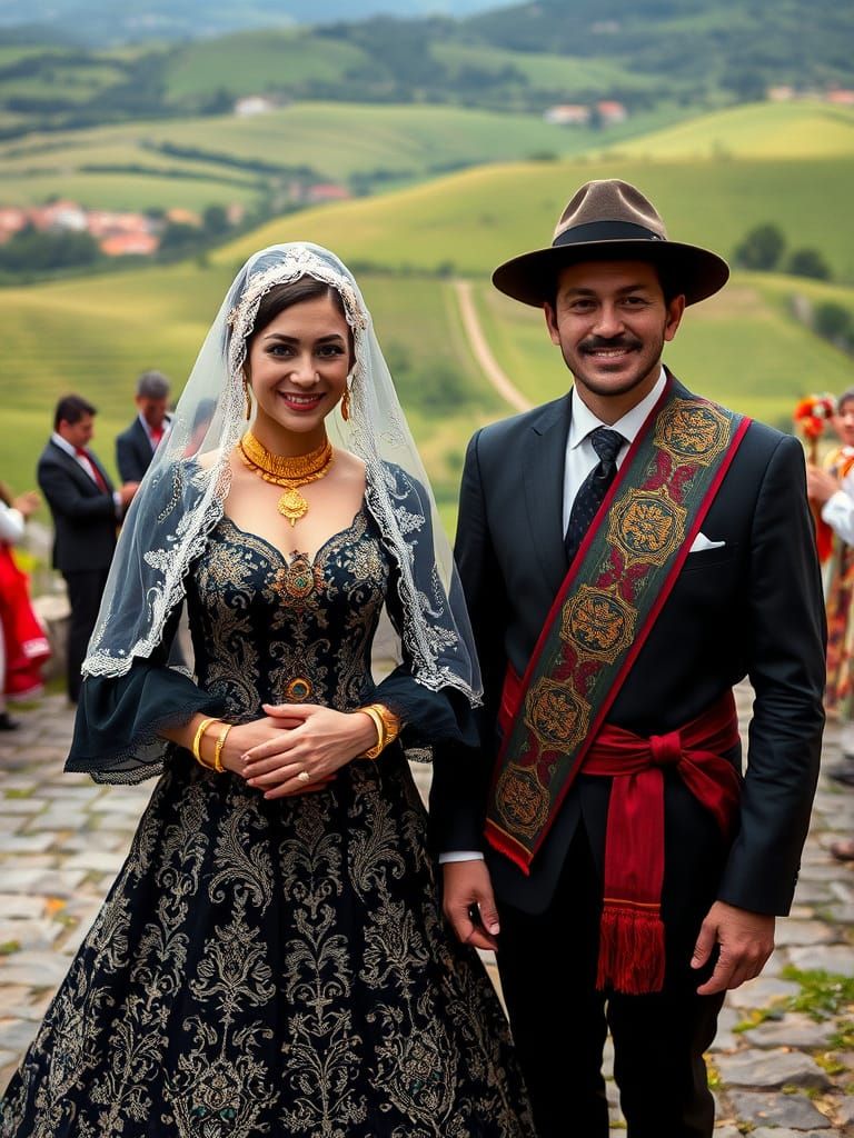 Traditional Minho Bride and Groom in Elegant Black Gown and ...